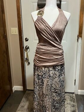 Silky Bronze Metallic Halter will Get You Noticed!!! Check Out shoulder Accent